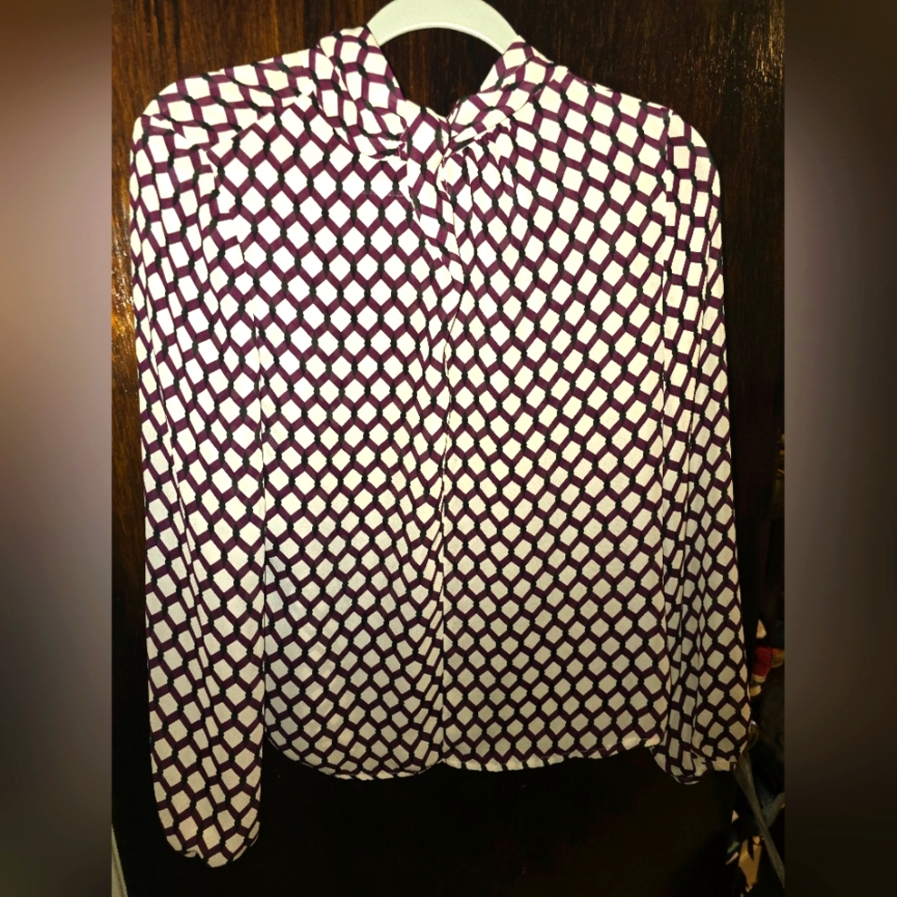 Women's Long Sleeve Blouse - Worthington  - Purple and White - Small